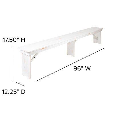 Flash Furniture Pine Wood 3-Seat Farm Table Folding Bench, Antique Rustic White (XAB96X12LWH)