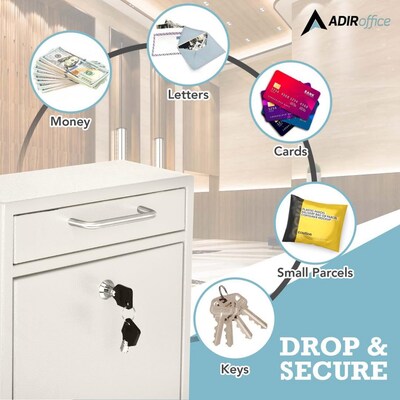 AdirOffice Wall-Mounted Steel Key Lock Drop Box Interoffice Mailbox, White (631-05-WHI)