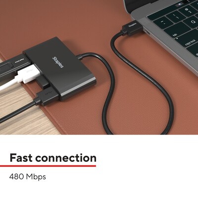 Staples TECH 4-Port USB 2.0 Hub, Black (ST62379)