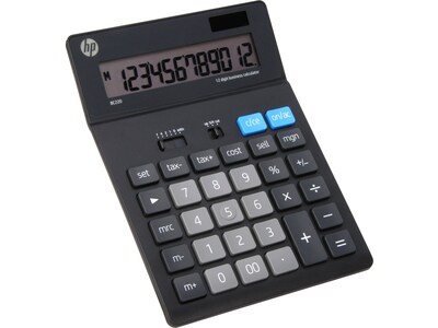 HP BC220 12-Digit Battery/Solar Powered Basic Calculator, Black/Gray (91075R)