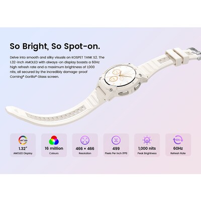 KOSPET TANK S2 AMOLED GPS Smart Watch with Silicone Band, Lily White (P-S001-W)