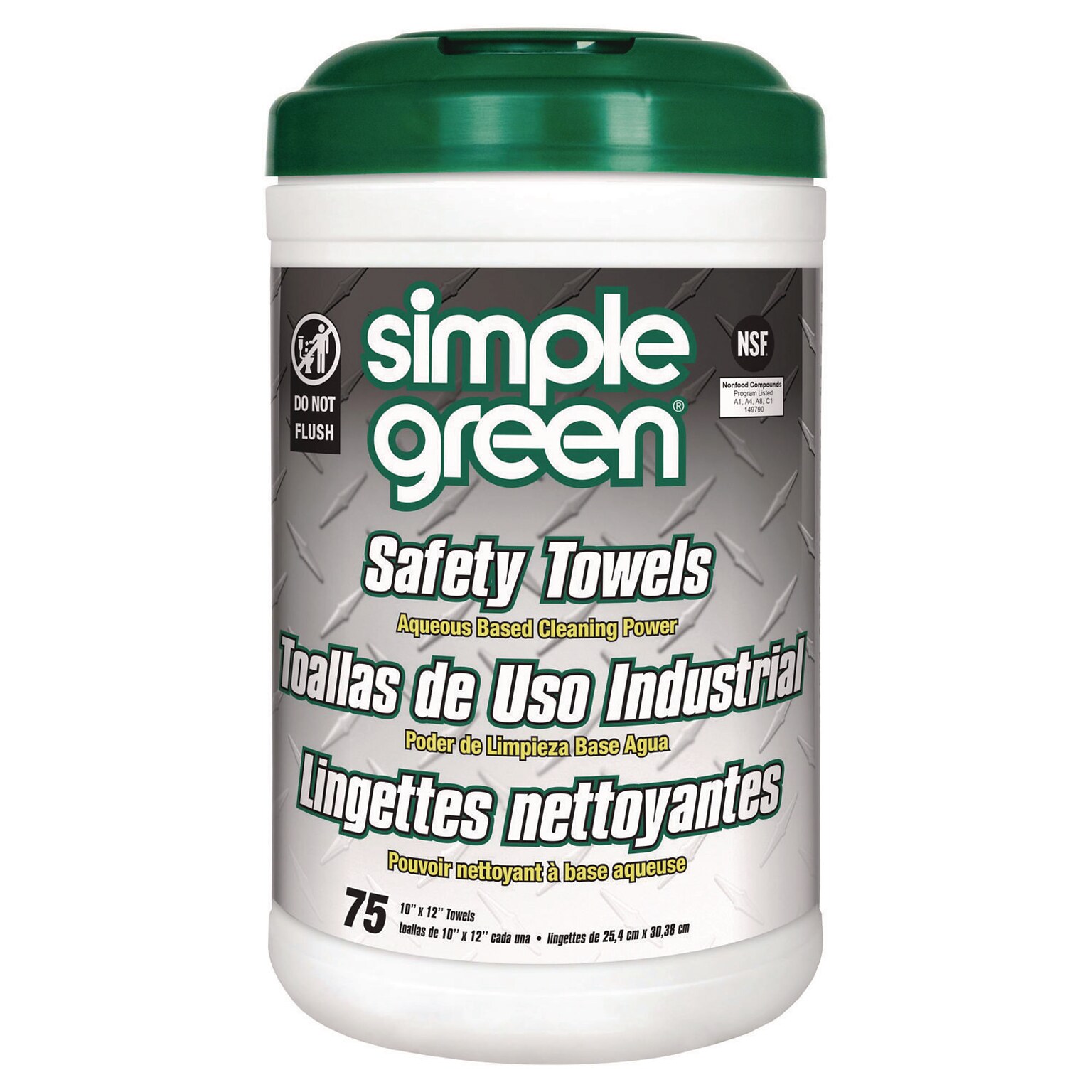 Simple Green Safety 1-Ply Towels, 10 x 12, Unscented, White, 75 Wipes/Canister (SMP13351)