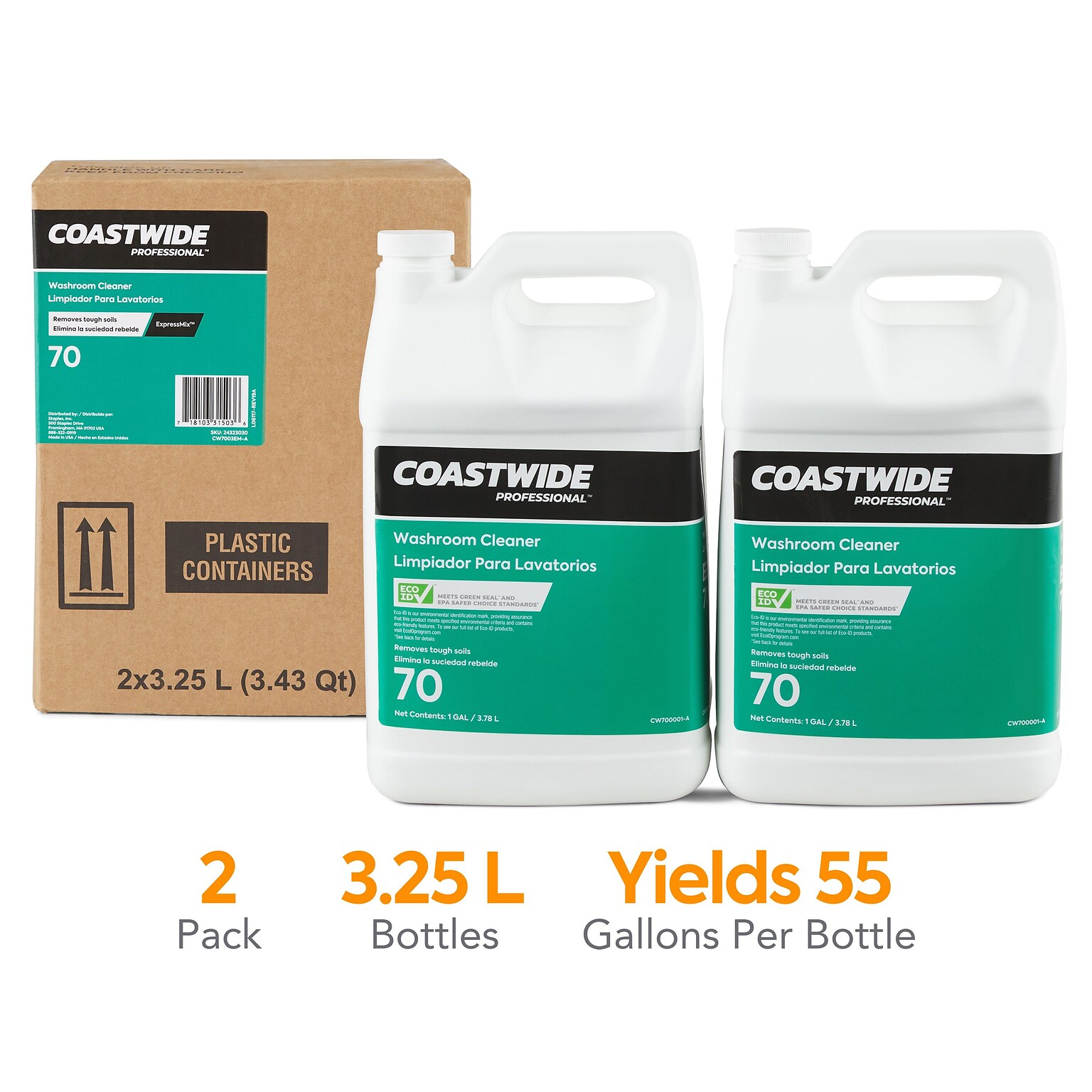 Coastwide Professional Washroom Cleaner 70 Concentrate for ExpressMix, 3.25L, 2/CT (CW7003EM-A)