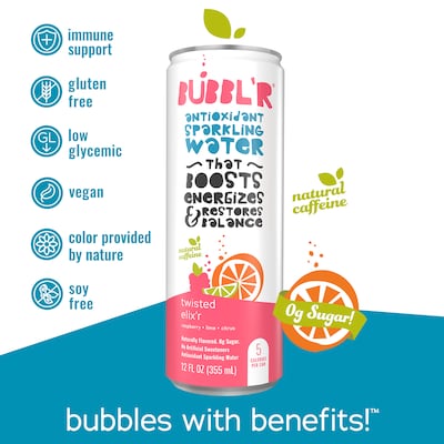 Bubbl'r Antioxidant Twisted Elix'r Flavored Sparkling Water, 12 oz., 12 Cans/Pack (WIC39923)