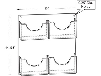 Azar Broshure Holder, 14.38" x 13", Vertical, Wall Mounted, Clear Acrylic, 2/Pack (252090)