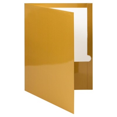 JAM Paper Laminated Two-Pocket Glossy Presentation Folders, Gold, 6/Pack (385GGOA)