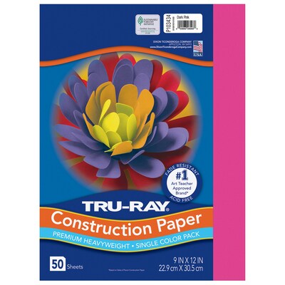 Tru-Ray 9 x 12 Construction Paper, Dark Pink, 50 Sheets/Pack, 5 Packs/Bundle (PAC103434-5)