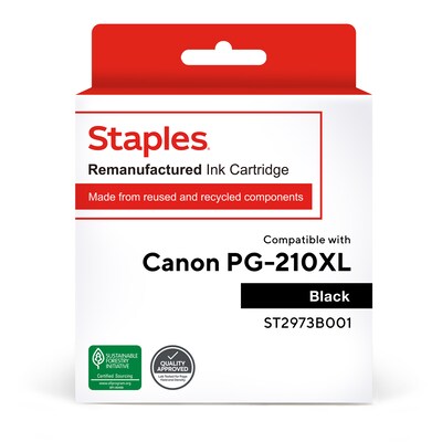 Staples Remanufactured Black High Yield Ink Cartridge Replacement for Canon PG-210 XL (TR2973B001/ST2973B001)