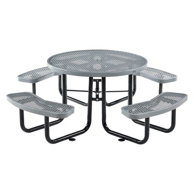 Global Industrial 46" Round Picnic Table, Expanded Metal, Gray (277150GY)