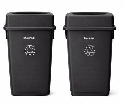 Alpine Industries Plastic Trash Can with Drop-Slot Lid, 23 Gallon, Black, 2/Pack (ALP477-BLK-PKG2-2)