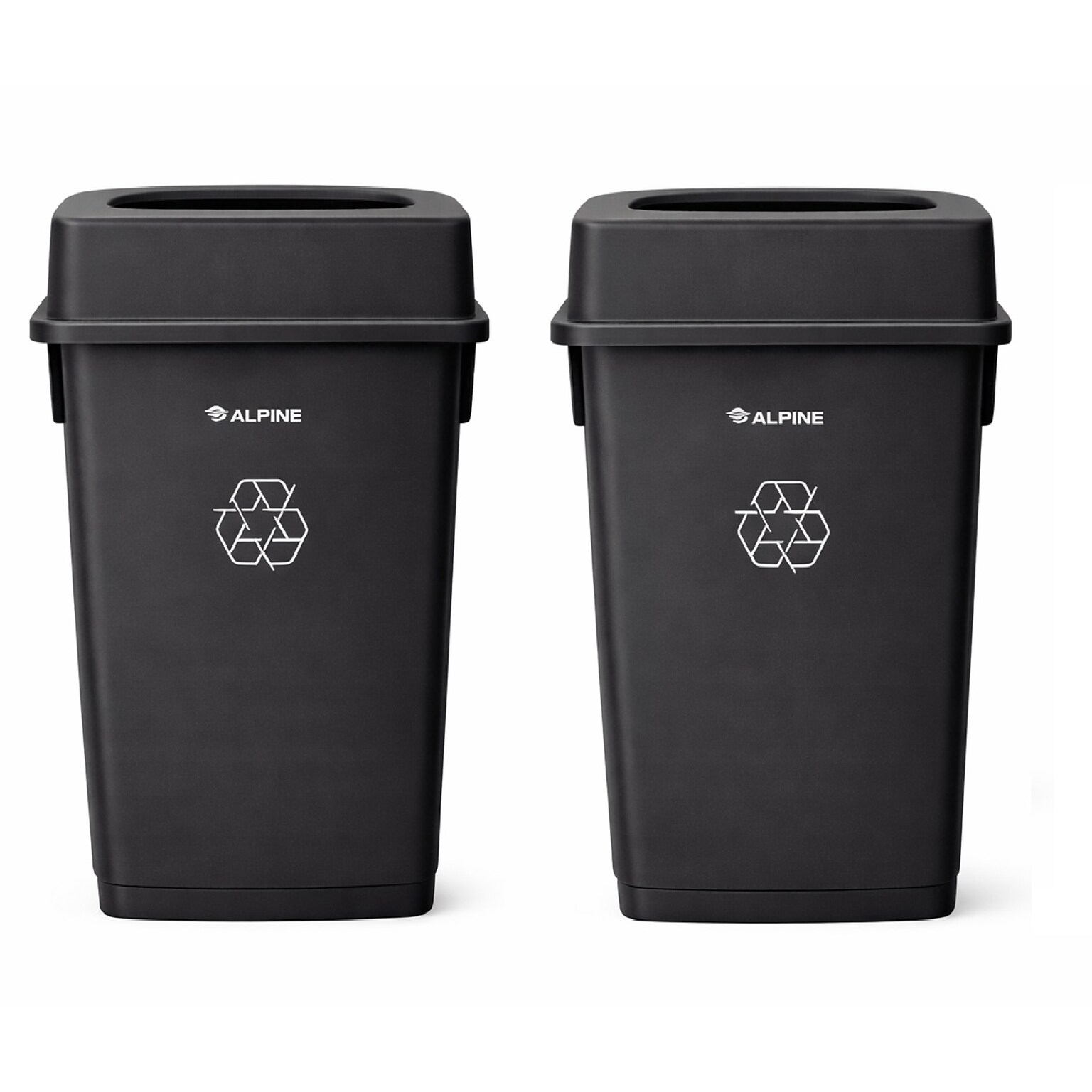 Alpine Industries Plastic Trash Can with Drop-Slot Lid, 23 Gallon, Black, 2/Pack (ALP477-BLK-PKG2-2)