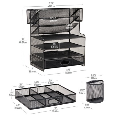 Mind Reader Metal Mesh Desk Organizer, Black (MSUP7C-BLK)