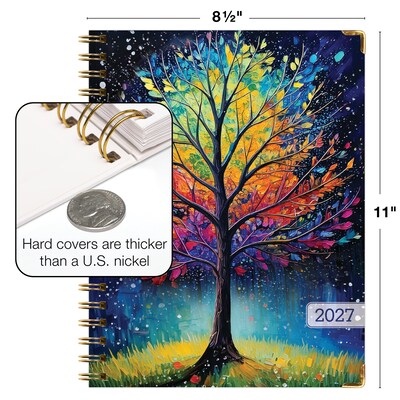 2027 Excello Brands Fashion Planner 8.5" x 11" Calendar Year Weekly & Monthly, Hardcover, Black Tree Seasons