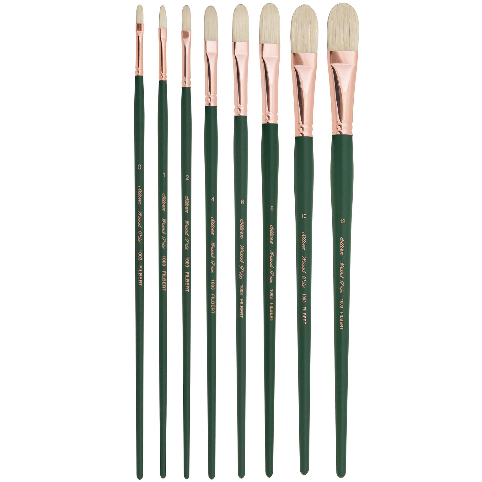 Silver Brush Natrual Hog Bristle, Grand Prix Filbert Brushes, 8/Pack (SLVGP1061)
