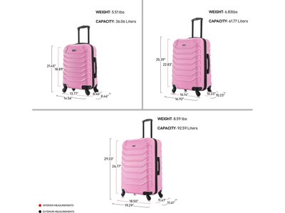 InUSA Endurance Polycarbonate/ABS 3-Piece Luggage Set, Pink (IUENDSML-PNK)