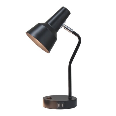 Simple Designs Sleek Essentials LED Desk Lamp, 15.2, with USB Ports, Black (LD1072-BLK)
