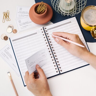 Clever Fox Check Register Book, 8.3" x 6.1", Dark Blue, 135 Sheets/Book (CF-CRS-DRKBLUE)