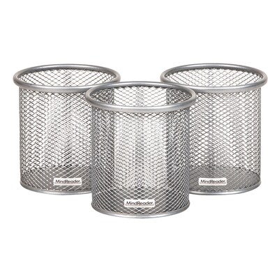 Mind Reader Metal Pen Holder, Silver, 3 Pieces/Set (CLIPMESH3-SIL)