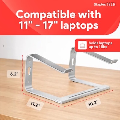 Staples TECH 11.2" x 10.2" Aluminum Laptop Stand, Silver (ST62653)
