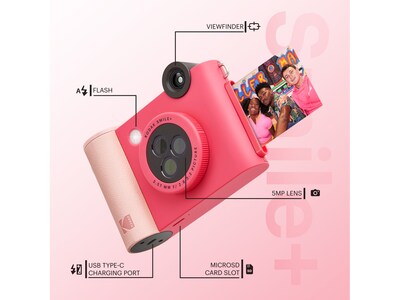 Kodak Smile+ 5 Megapixels Digital Instant Print Camera, Fuchsia (RODSMPCAMFS)