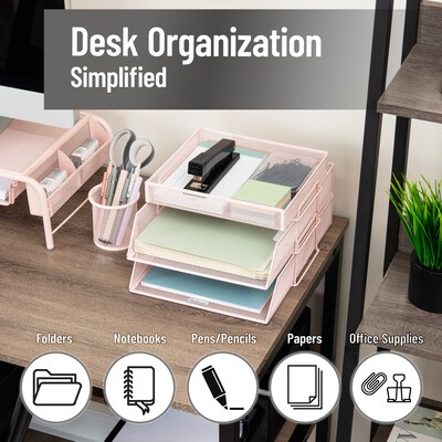Mind Reader Metal Desk Organizer, Pink (3TSET-PNK)
