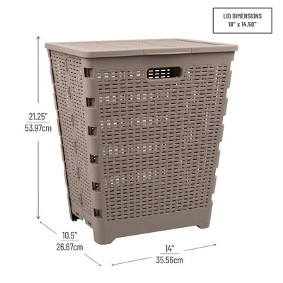 Mind Reader Foldable Plastic Laundry Hamper with Lid, Brown Metallic (FOLHAMP61-BRNM)
