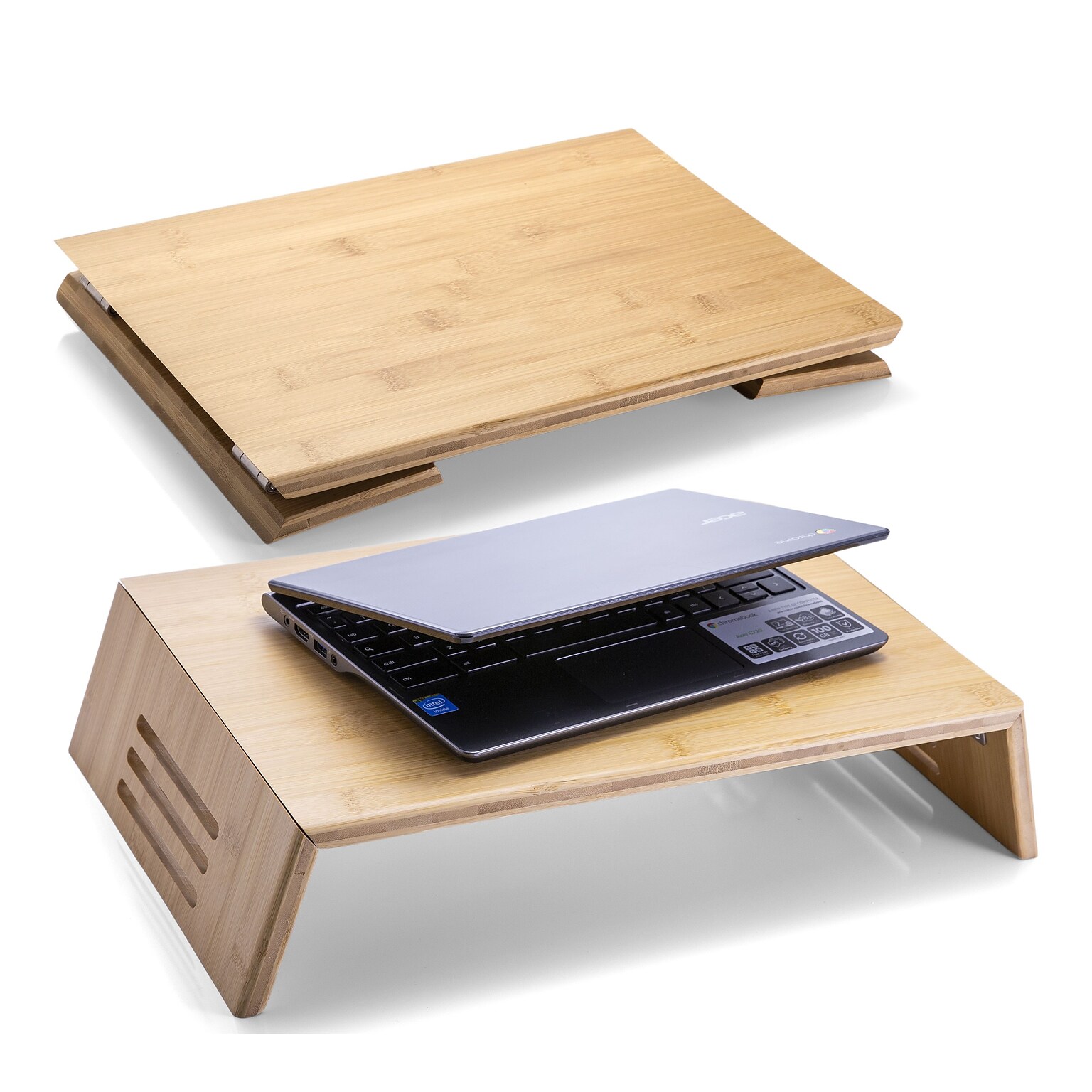 Officemate 17.5 x 12.4 Bamboo Laptop Risers, Natural Wood Grain (71008)