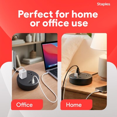 Staples TECH 2-Outlet 3-USB Port Surge Protector, 5', 500 Joules, Black (ST62772)