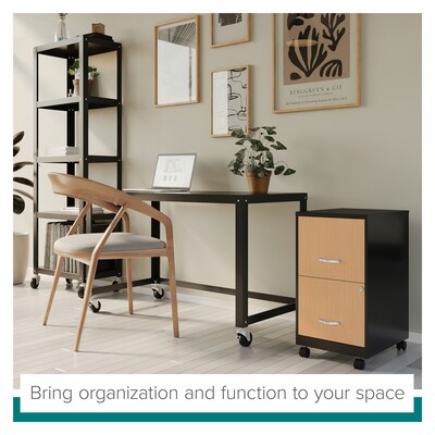Space Solutions 2-Drawer Mobile File Cabinet, Letter Size, Lockable, 26.7"H x 14.25"W x 18"D, Black/Platinum Oak (25855)