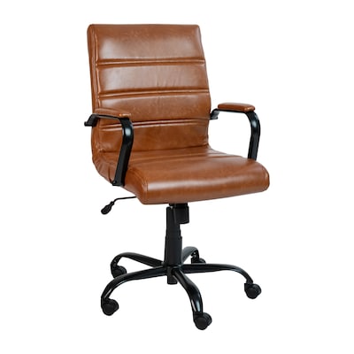 Flash Furniture Whitney Ergonomic LeatherSoft Swivel Mid-Back Executive Office Chair, Brown/Black (G