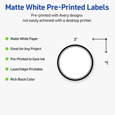 Avery Laser/Inkjet Circle Multipurpose Labels, 3 Dia., White, 60/Pack (S00DM1)