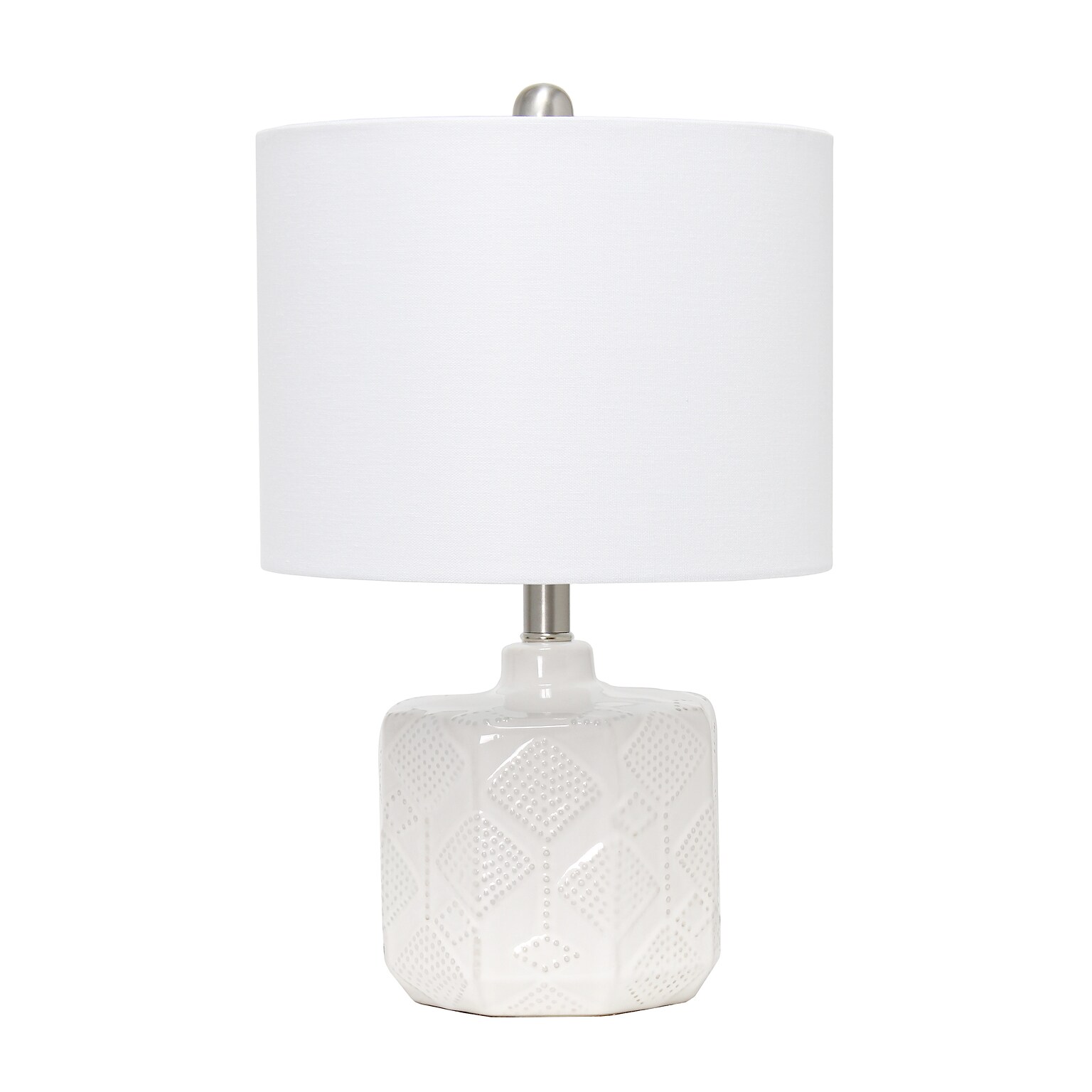 Lalia Home 19 Contemporary Bohemian Ceramic Eyelet Pattern Floral Textured Bedside Table Lamp, Off White (LHT-3000-OF)