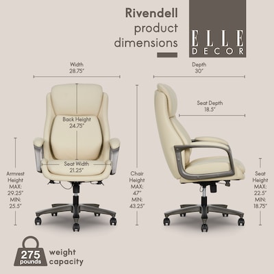 Elle Decor Rivendell AIR Lumbar Ergonomic Faux Leather Swivel Executive Chair, Cream (60124-CRM)
