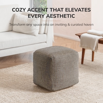 Anji Mountain Madison Ivory Mocha Bisque Fabric Square Pouf Ottoman (AMBPF104-1818)