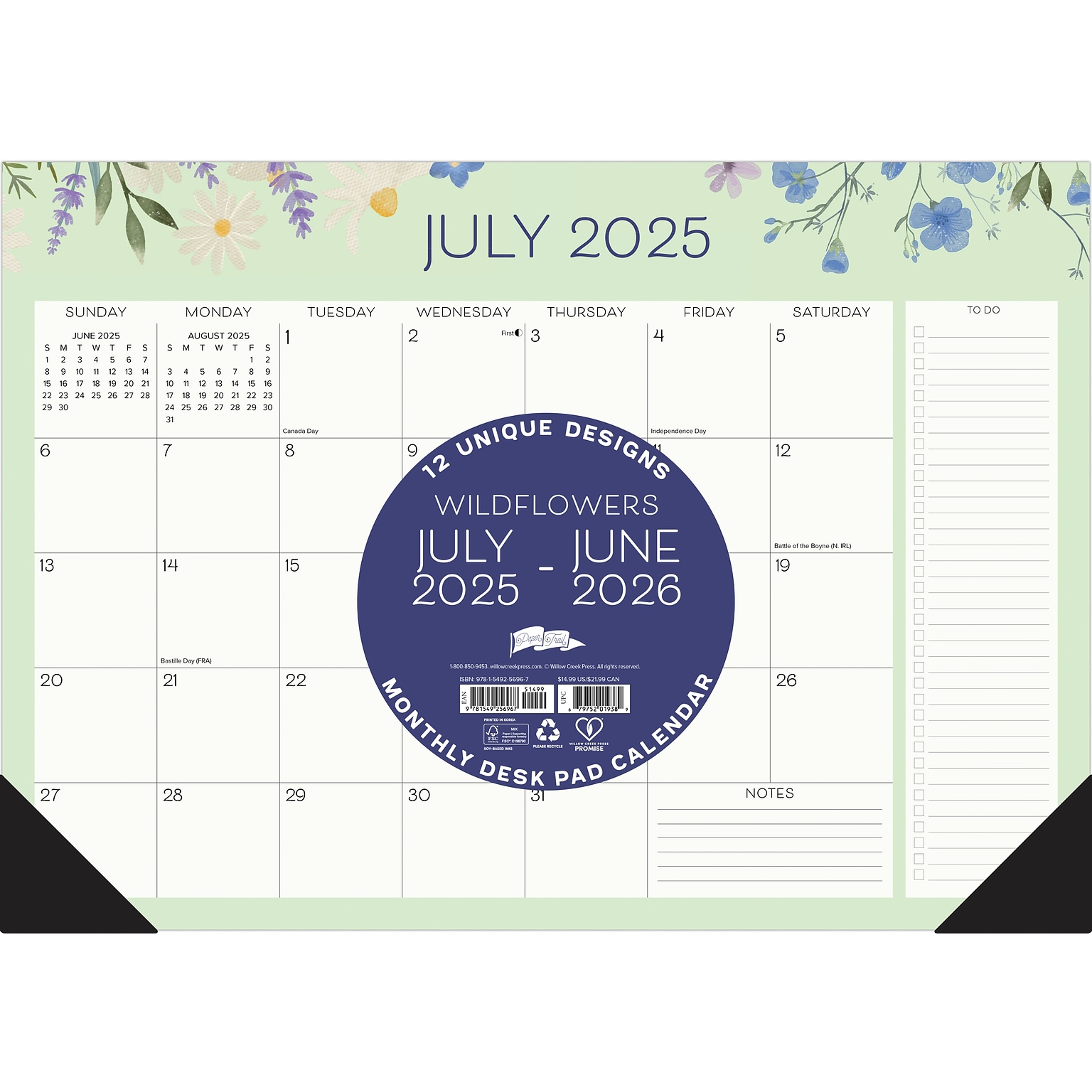 2025-2026 Willow Creek Wildflowers 17 x 12 Academic Monthly Desk Pad Calendar, Multicolor (56967)