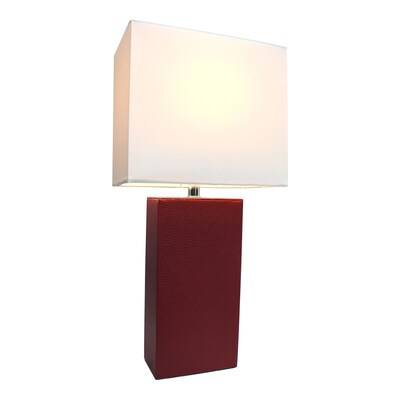 Lalia Home Lexington 21 Leather Base Modern Bedside Table Lamp, White Fabric Shade, Feit LED Bulb,