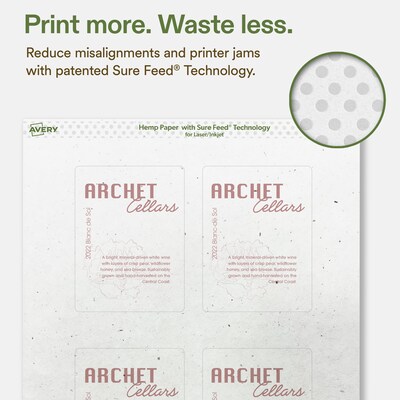 Avery Hemp Rectangle Laser/Inkjet Multipurpose Labels, 4" x 3", Off-White (80/Pack)