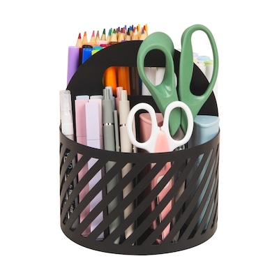 Mind Reader 4-Compartment Rotating Metal Desk Organizer, Black (MOSBASK-BLK)