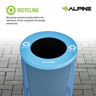 Alpine Industries 4460 Steel Mesh Outdoor Trash & Recycling Bin Combo with Flat Lid and Liner, 36 Gallon, Black/Blue