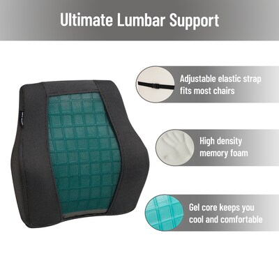 Mind Reader Memory Foam Ergonomic Lower Back Cushion Posture Corrector, Black/Blue (MEMCUSHGL-BLK)