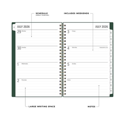 2026-2027 Blue Sky Deep Forest 5 x 8 Academic Year Weekly & Monthly Planner, Plastic Cover, Green (161656)