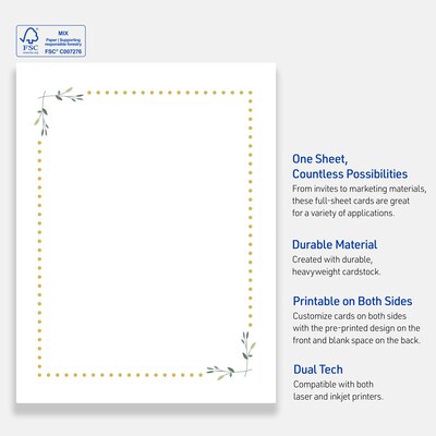 Avery Gold Dots with Green Florals Matte Blank Card, White, 10/Pack (S00-DPH)