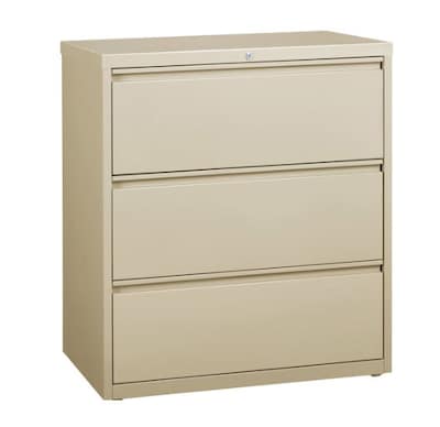 Lorell Fortress Series 3-Drawer Lateral File Cabinet, 36W x 18.6D x 40.3H, Putty (LLR88027)