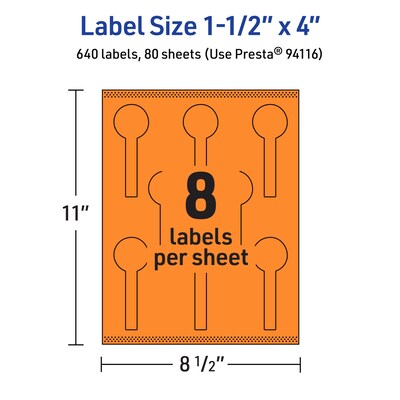 Avery Decorative Edge Multipurpose Labels, 1.5" x 4", Bright Orange, 640/Box (94116)