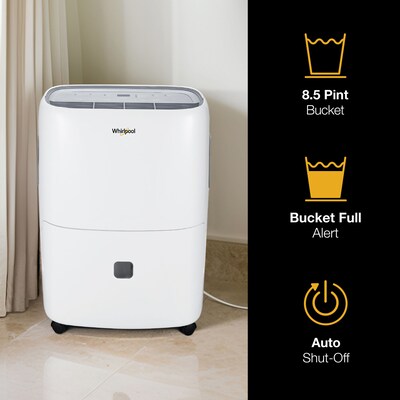 Whirlpool 30-Pint Portable Dehumidifier, 2-Speed, Covers up to 3000 sq. ft., White (WHAD301DW)