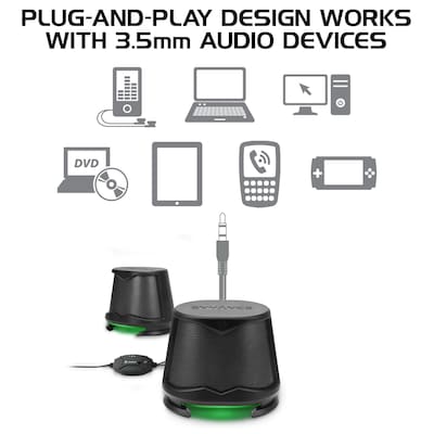 ENHANCE SB2 Computer Speaker System, Black/Green LEDs (ENPCSB2100GNWS)