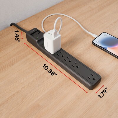Staples TECH 6-Outlet Surge Protector, 6', 1800 Joules, Black (ST62779)