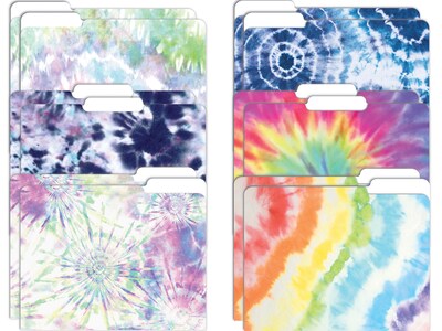 Better Office Tie-Dye Heavyweight File Folders, 1/3-Cut Tab, Letter Size, Assorted Colors, 12/Pack (