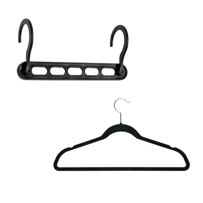 Honey Can Do Set of 5 Collapsible Plastic Hangers and 50 Velvet Non-Slip Hangers, Black (HNG-09217)