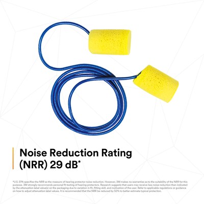 3M E-A-R Classic Corded Earplugs, 29 dB, Blue/Yellow, 200/Box (311-1101)